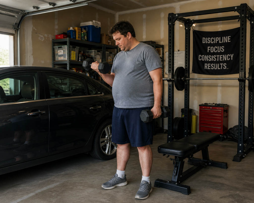 Man working out in garage
